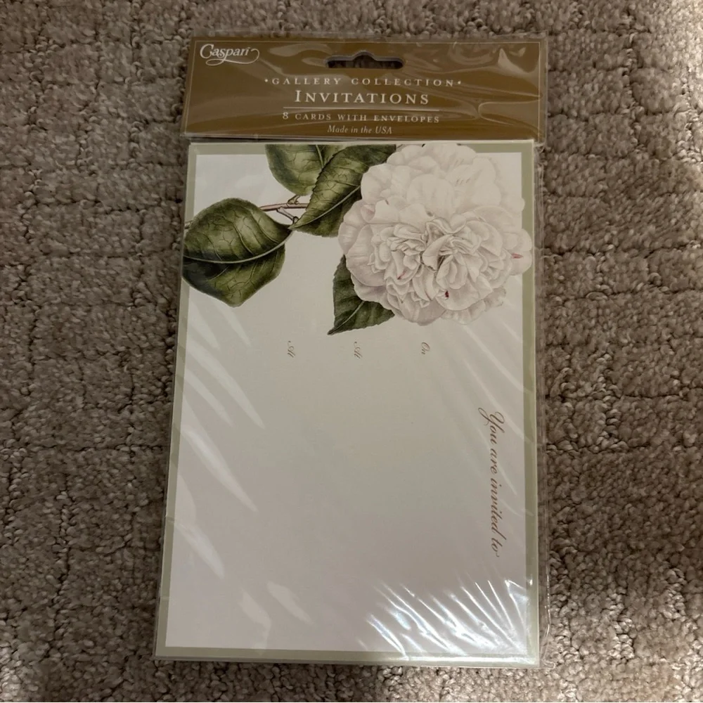 Caspari Gallery Collection Invitations 8 Cards W Envelopes Camellia Garden Ivory